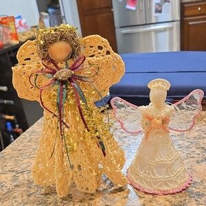 Handmade Crocheted Angel Figurines Set - Cream and White